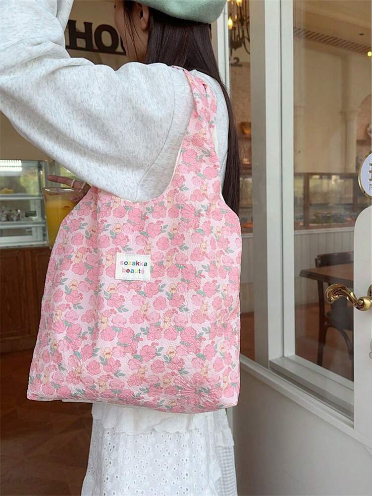 Women's Sweet Girly Style Large Capacity Shoulder Bag Solid Color Casual Tote Handbag With Animal Embossed Texture For College Travel Work