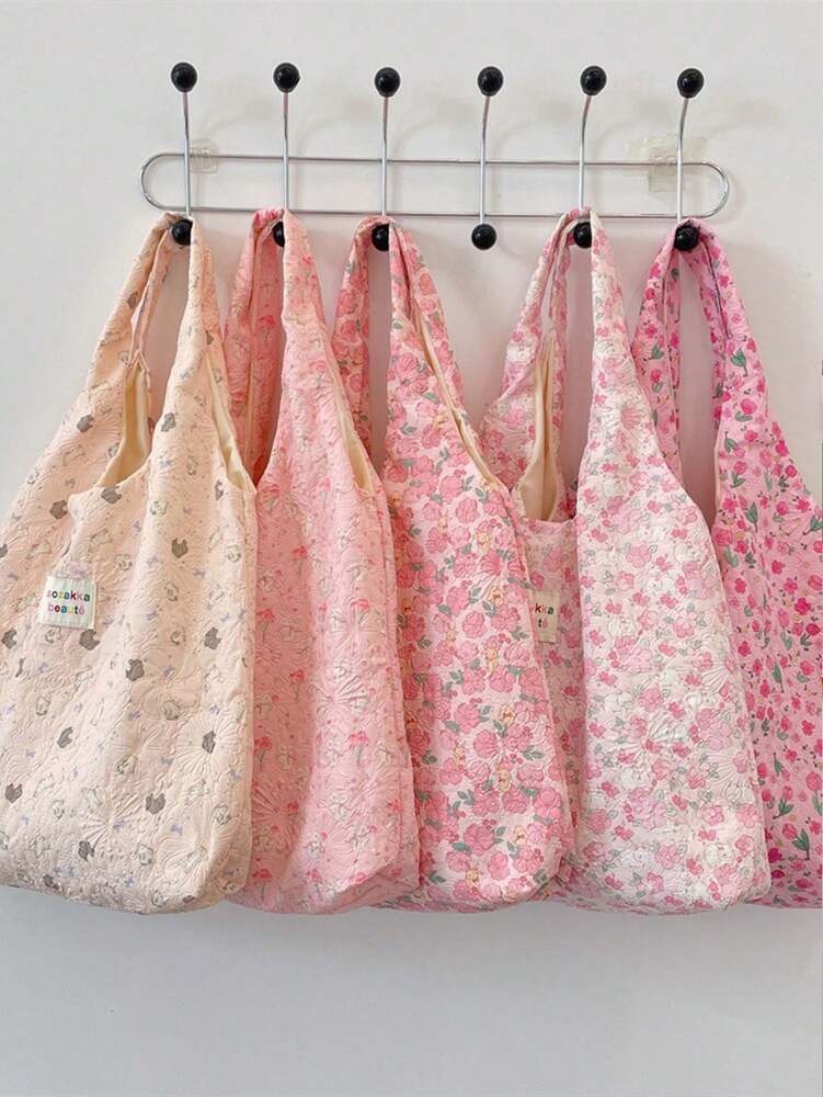 Women's Sweet Girly Style Large Capacity Shoulder Bag Solid Color Casual Tote Handbag With Animal Embossed Texture For College Travel Work