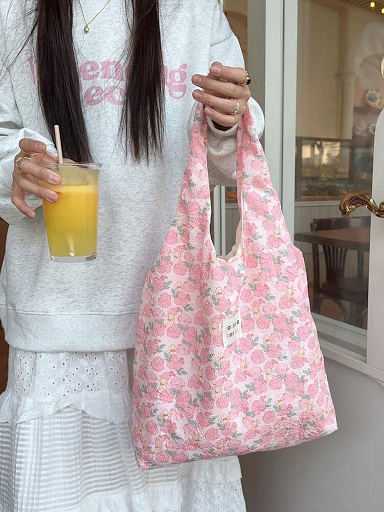 Women's Sweet Girly Style Large Capacity Shoulder Bag Solid Color Casual Tote Handbag With Animal Embossed Texture For College Travel Work