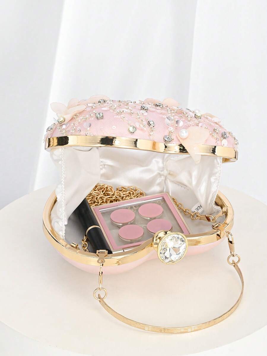 Women's Sequin Floral Handbag Elegant 3D Flower Stud Embellished Glitter Patchwork Cloud Clutch Purse For Parties Weddings Holiday Gift
