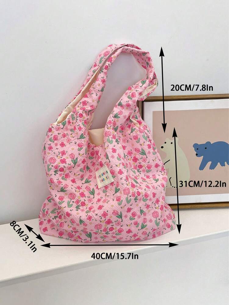 Women's Sweet Girly Style Large Capacity Shoulder Bag Solid Color Casual Tote Handbag With Animal Embossed Texture For College Travel Work