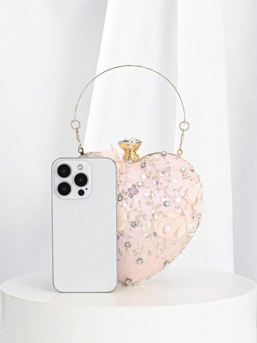 Women's Sequin Floral Handbag Elegant 3D Flower Stud Embellished Glitter Patchwork Cloud Clutch Purse For Parties Weddings Holiday Gift
