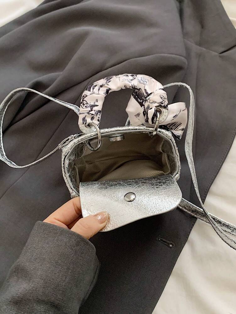 Women's Embroidered Mini Handbag Fashionable Square Crossbody Bag With Silk Scarf Detail New Casual Shoulder Tote For Daily Use Or Travel