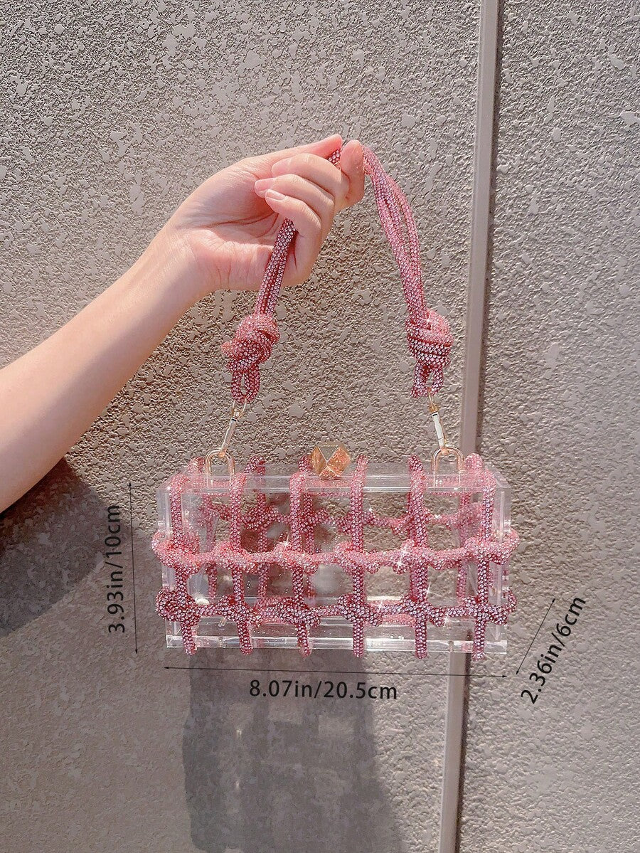 Women's Rhinestone Crescent Moon Clutch Elegant Sparkling Evening Bag With Glitter Detailing Rope Handle Prom Dinner Wedding Party Purse