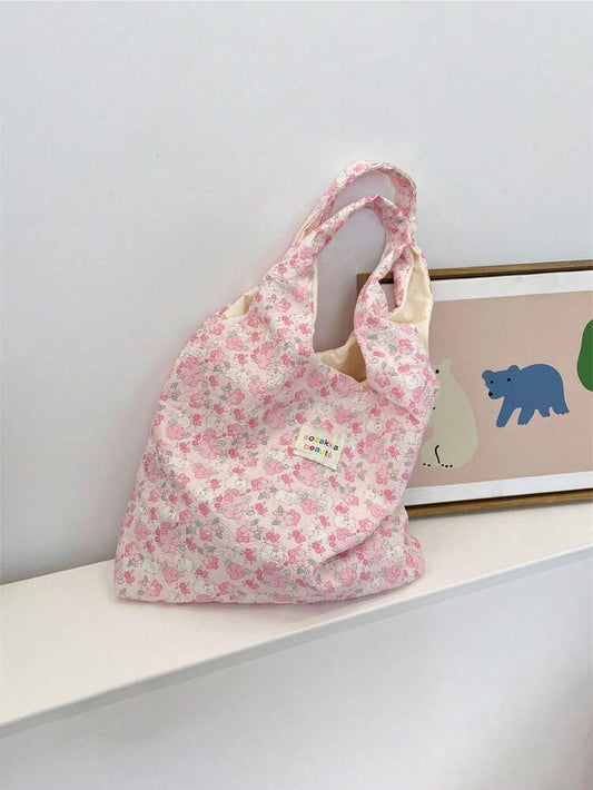Women's Sweet Girly Style Large Capacity Shoulder Bag Solid Color Casual Tote Handbag With Animal Embossed Texture For College Travel Work