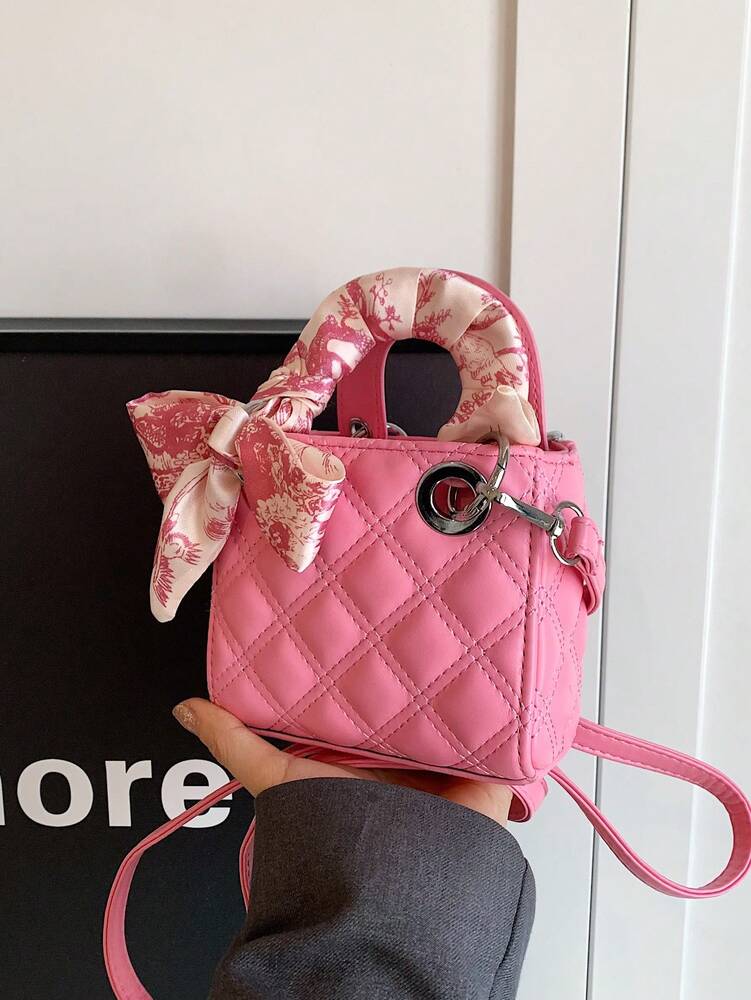 Women's Embroidered Mini Handbag Fashionable Square Crossbody Bag With Silk Scarf Detail New Casual Shoulder Tote For Daily Use Or Travel