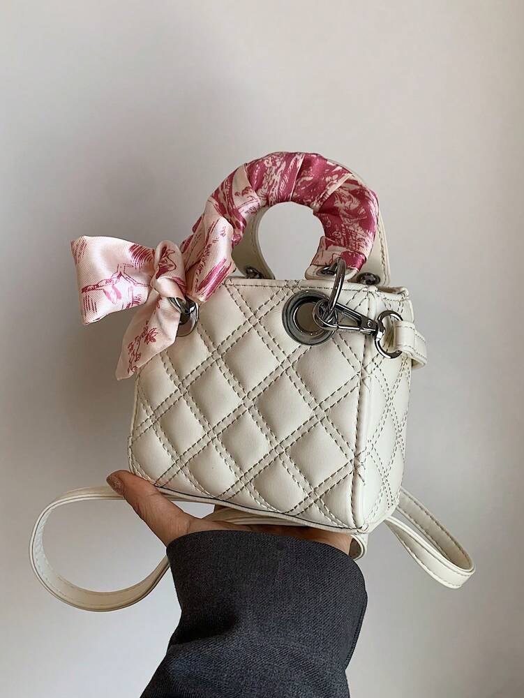 Women's Embroidered Mini Handbag Fashionable Square Crossbody Bag With Silk Scarf Detail New Casual Shoulder Tote For Daily Use Or Travel