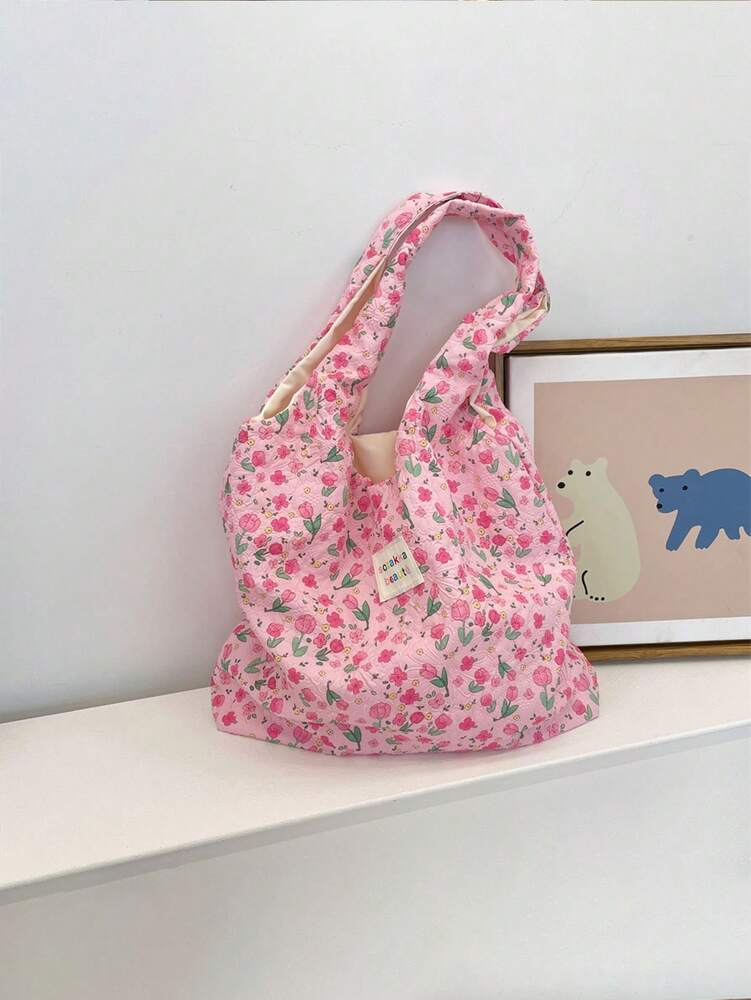 Women's Sweet Girly Style Large Capacity Shoulder Bag Solid Color Casual Tote Handbag With Animal Embossed Texture For College Travel Work