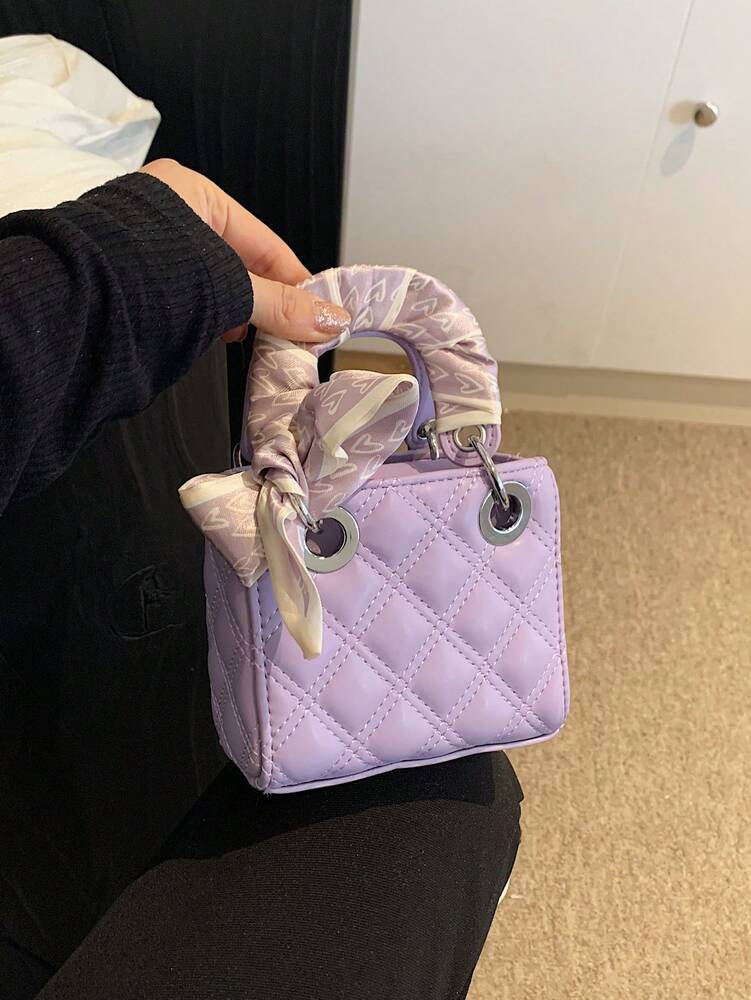 Women's Embroidered Mini Handbag Fashionable Square Crossbody Bag With Silk Scarf Detail New Casual Shoulder Tote For Daily Use Or Travel