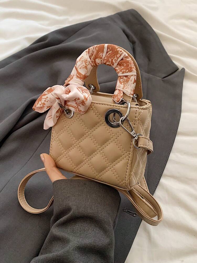 Women's Embroidered Mini Handbag Fashionable Square Crossbody Bag With Silk Scarf Detail New Casual Shoulder Tote For Daily Use Or Travel