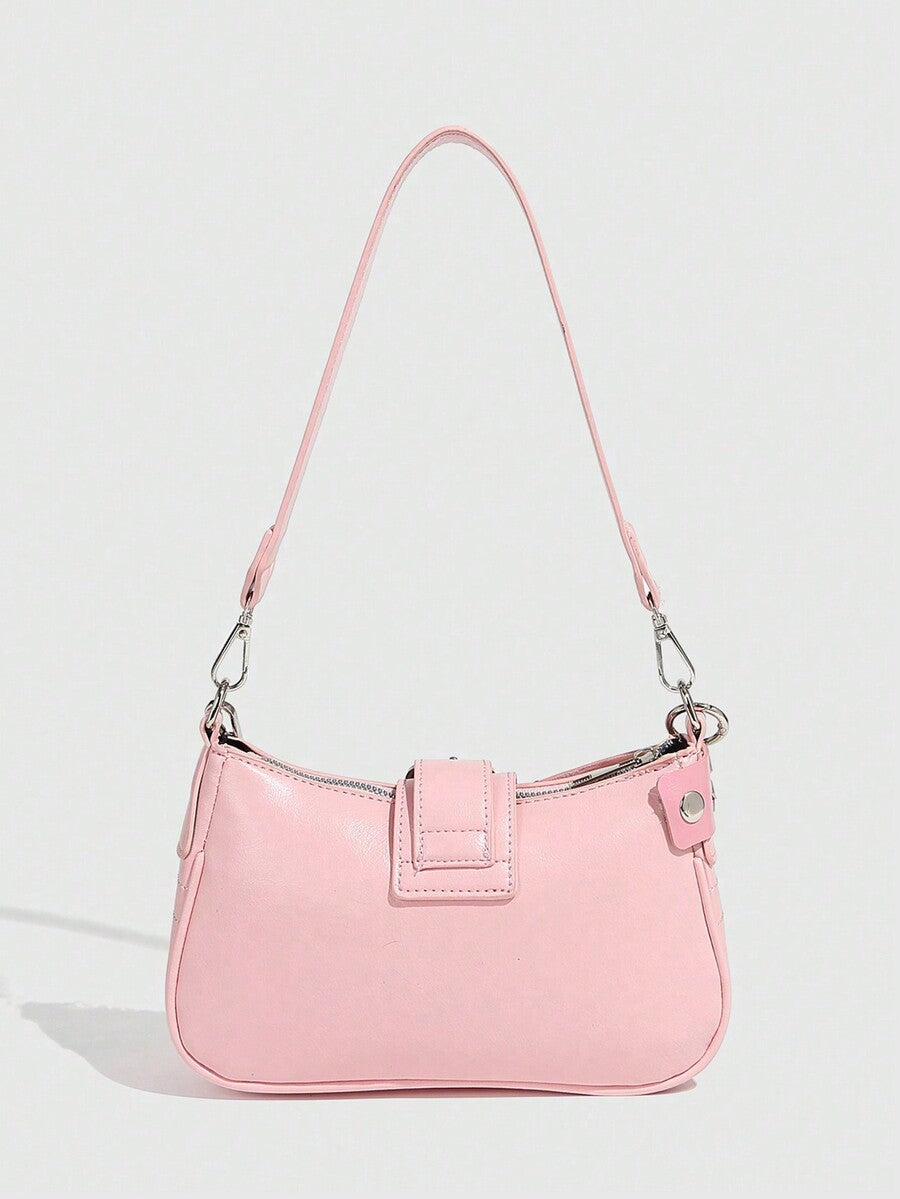 Women's Y2K Star Moon Print Crossbody Bag With Pink Chain Decor Stylish Baguette Shoulder Bag Gothic Steampunk Rock Style Party Purse