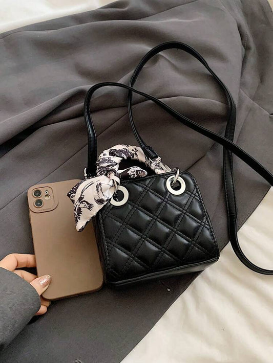 Women's Embroidered Mini Handbag Fashionable Square Crossbody Bag With Silk Scarf Detail New Casual Shoulder Tote For Daily Use Or Travel