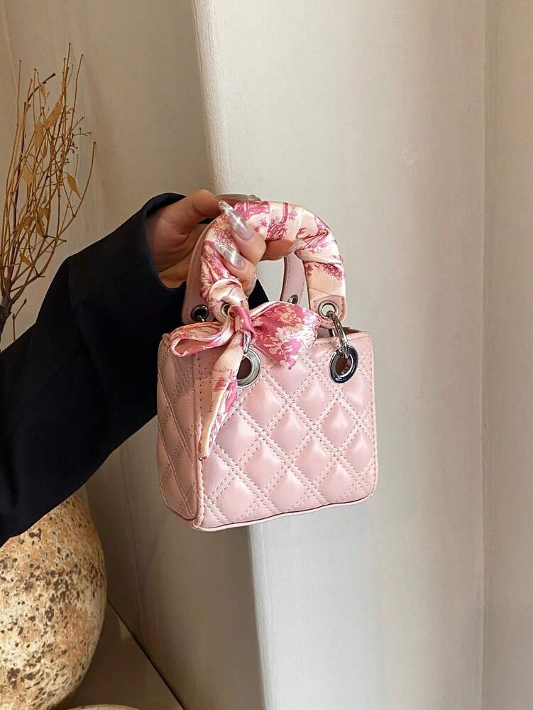 Women's Embroidered Mini Handbag Fashionable Square Crossbody Bag With Silk Scarf Detail New Casual Shoulder Tote For Daily Use Or Travel