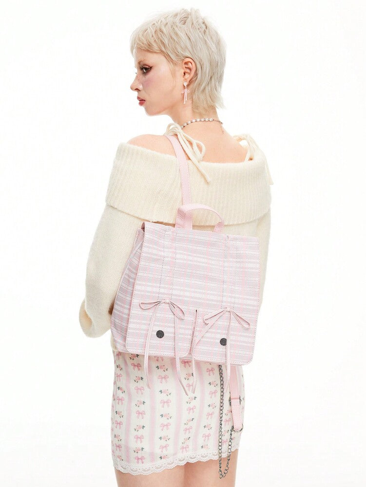 Women's Plaid Backpack With Bowknot Handle Cute Kawaii School Bag Casual Fashion Rucksack For Girls Teen Students Back To School Travel