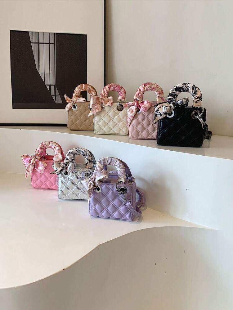 Women's Embroidered Mini Handbag Fashionable Square Crossbody Bag With Silk Scarf Detail New Casual Shoulder Tote For Daily Use Or Travel