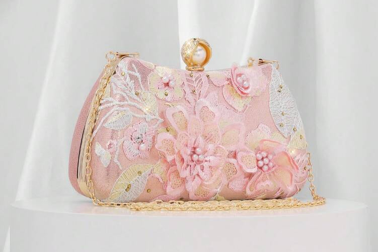 Women's Sequin Floral Handbag Elegant 3D Flower Stud Embellished Glitter Patchwork Cloud Clutch Purse For Parties Weddings Holiday Gift