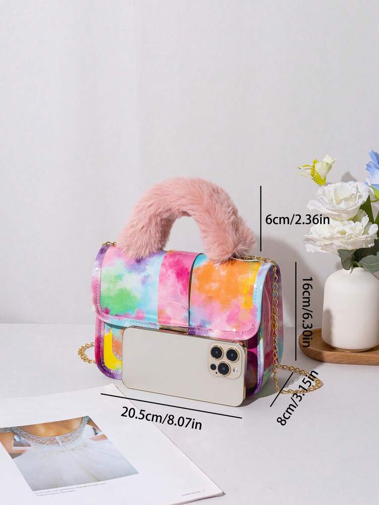 Women's Vintage Plush Handbag With Printed Design Small Square Purse Metal Chain Crossbody Bag Cute Casual Daily Wear Mini Handbag Gift