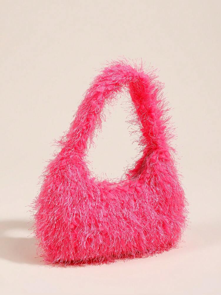 Women's Plush Handbag Autumn Winter New Candy Color Cotton Candy Small Square Bag Elegant Girly Style Hand Carry Tote Fashion Casual Purse