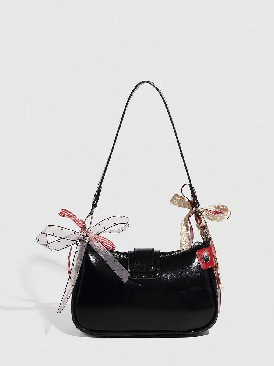 Women's Y2K Star Moon Print Crossbody Bag With Pink Chain Decor Stylish Baguette Shoulder Bag Gothic Steampunk Rock Style Party Purse