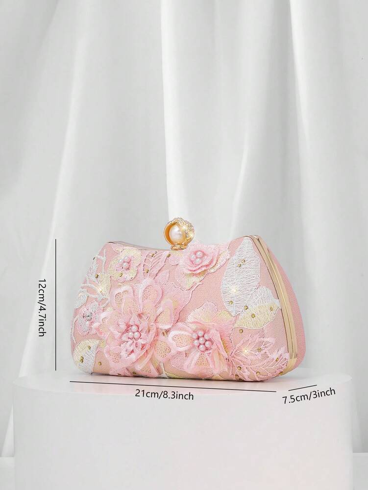 Women's Sequin Floral Handbag Elegant 3D Flower Stud Embellished Glitter Patchwork Cloud Clutch Purse For Parties Weddings Holiday Gift