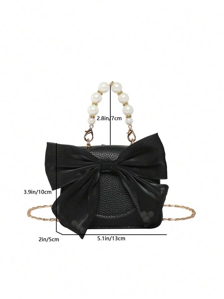 Women's Cute Bow Pearl Handbag With Chain Shoulder Strap Flip Magnetic Closure Fashion Crossbody Purse Stylish Mini Bag For Girls Party Gift