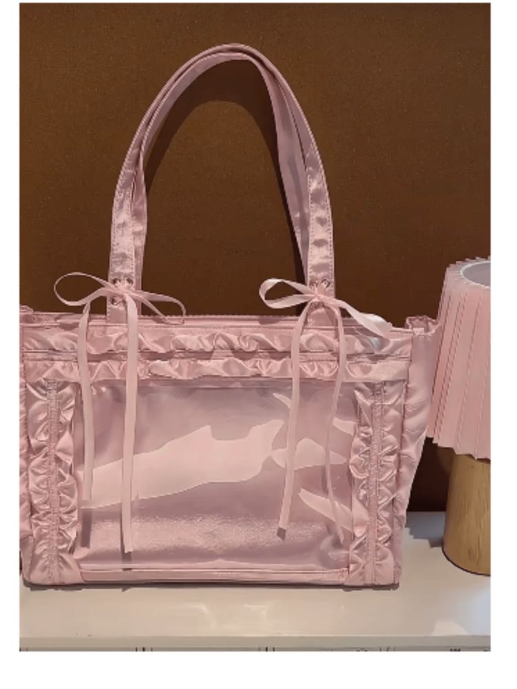 Women's Japanese Harajuku Style Satin Bow Large Capacity Tote Bag Cute Arc Shoulder Purse For Comic Exhibition Cosplay Party Travel Gift