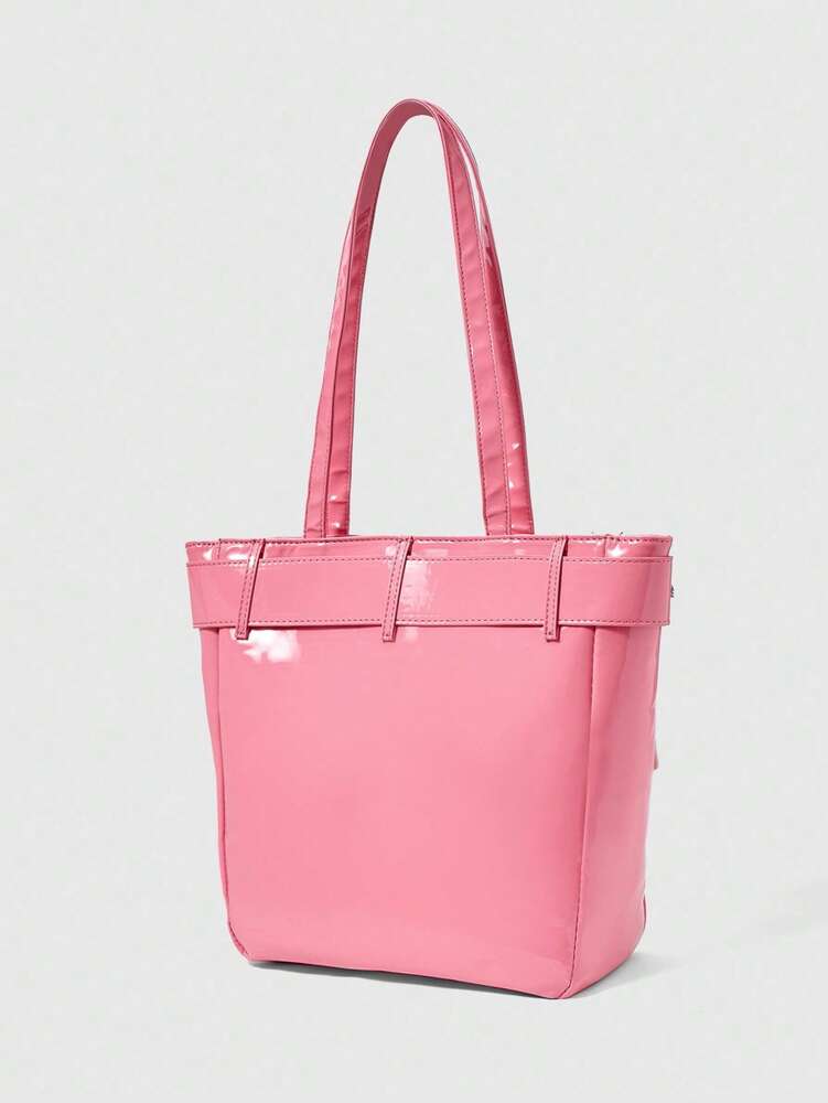 Women's Punk Style Tote Bag Pink Shoulder Handbag With Cross Hardware Star Rivet Decor Y2K Gothic Rock Streetwear Fashion Casual Purse