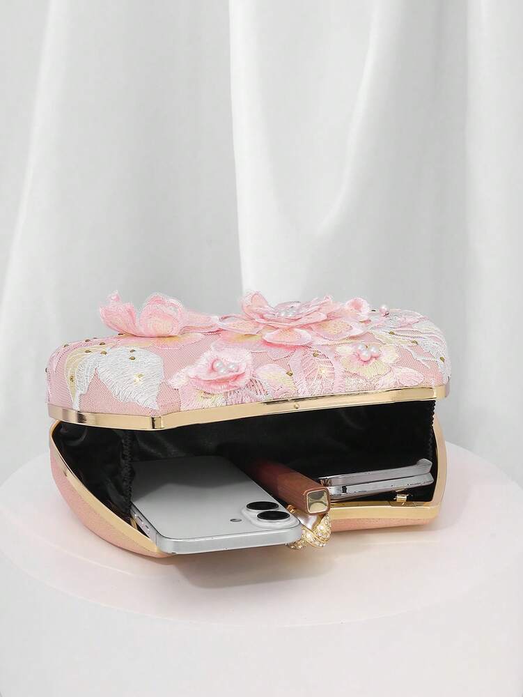 Women's Sequin Floral Handbag Elegant 3D Flower Stud Embellished Glitter Patchwork Cloud Clutch Purse For Parties Weddings Holiday Gift