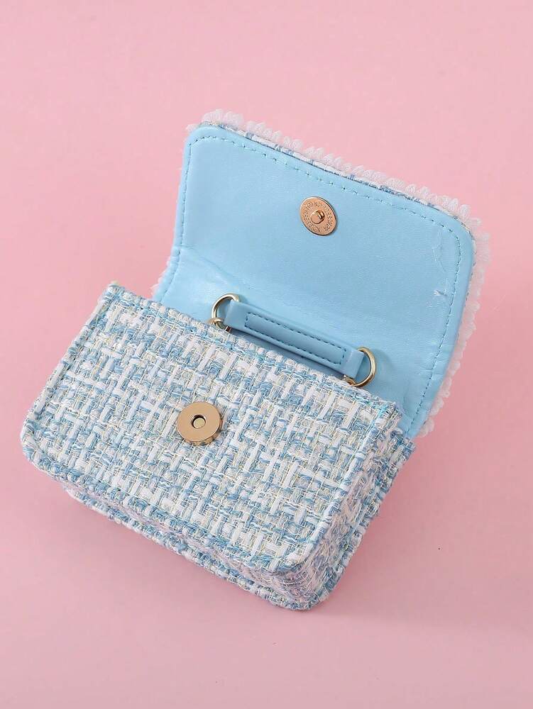 Girls Mini Handbag With Bow Pearl Lace Decor PU Leather Chain Flap Closure Cute Small Purse For Kids Daily Outings Festival Party Gift