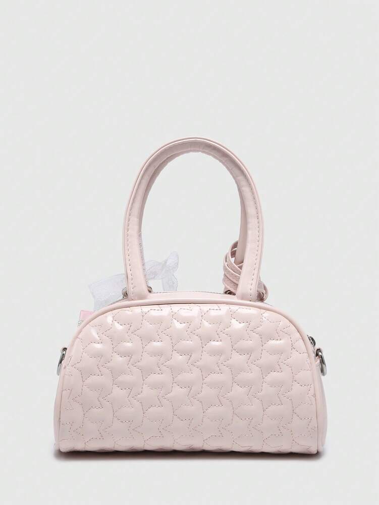 Women's Ballet Style Mini Handbag Cute Cherry Print With Pearl Bow Decor Fashion Shoulder Crossbody Purse For Girls Daily Party Outfits