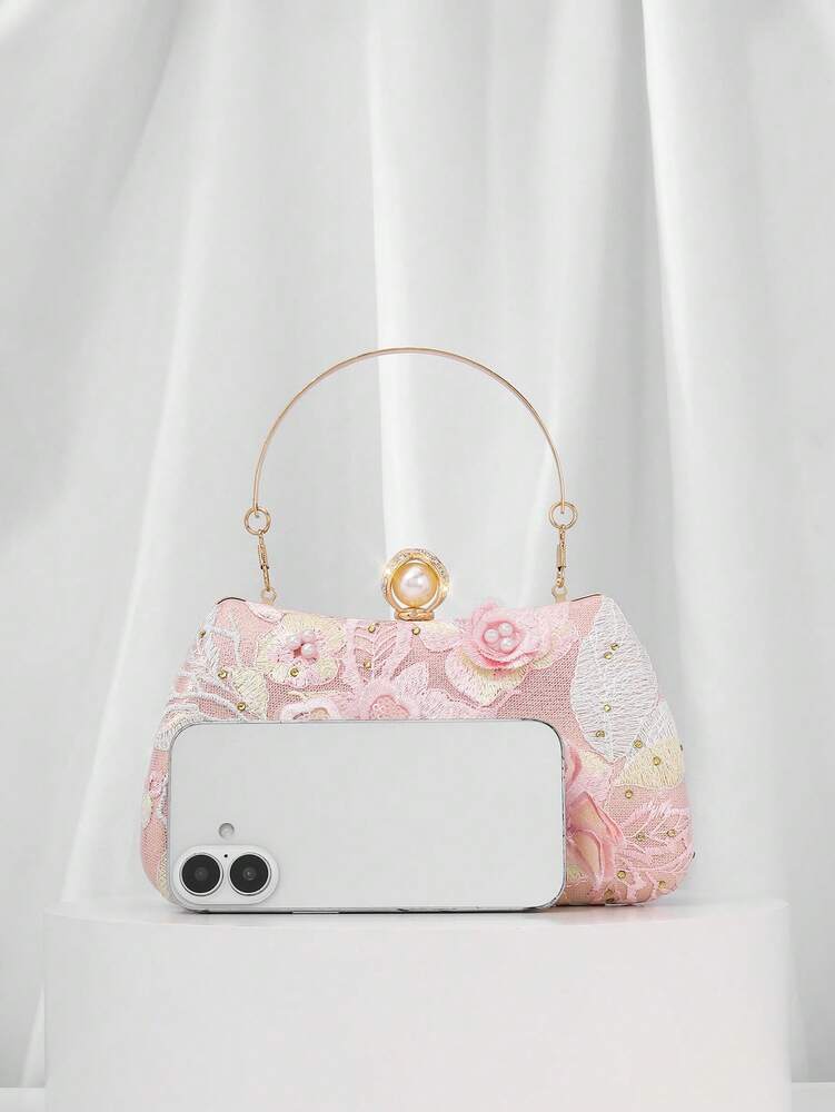 Women's Sequin Floral Handbag Elegant 3D Flower Stud Embellished Glitter Patchwork Cloud Clutch Purse For Parties Weddings Holiday Gift