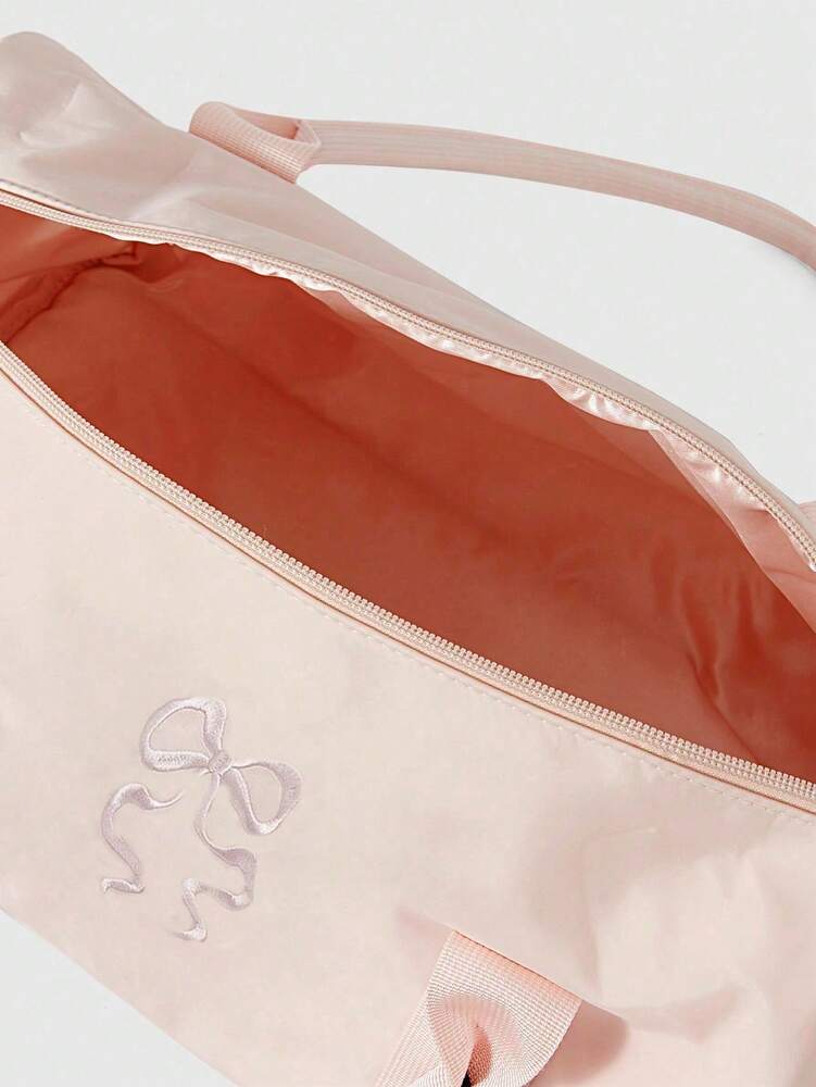 Women's Floral Embroidery Travel Tote Bag 2 In 1 Short Trip Handbag With Bow Decor Rectangular Sports Gym Bag Foldable Waterproof Luggage