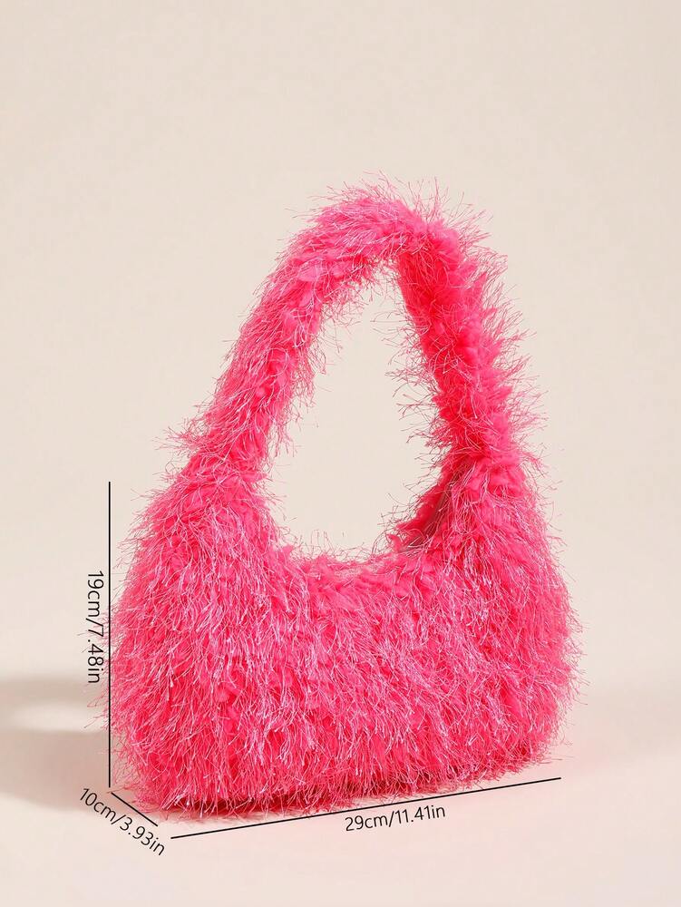 Women's Plush Handbag Autumn Winter New Candy Color Cotton Candy Small Square Bag Elegant Girly Style Hand Carry Tote Fashion Casual Purse
