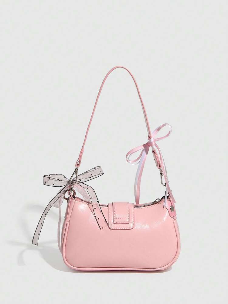 Women's Y2K Star Moon Print Crossbody Bag With Pink Chain Decor Stylish Baguette Shoulder Bag Gothic Steampunk Rock Style Party Purse
