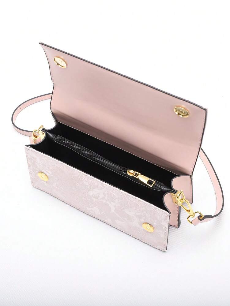 Women's Light Pink Jacquard Rectangular Handbag With Butterfly Decor Brass Knotted Handle Elegant Luxury Bridal Clutch For Wedding Party