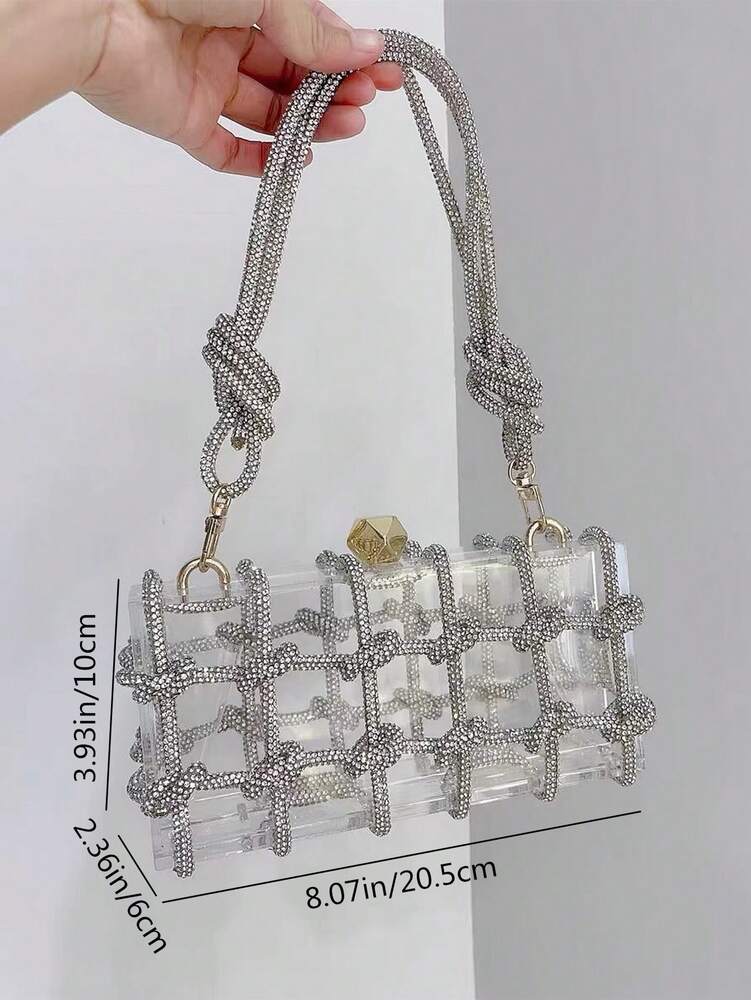 Women's Rhinestone Crescent Moon Clutch Elegant Sparkling Evening Bag With Glitter Detailing Rope Handle Prom Dinner Wedding Party Purse