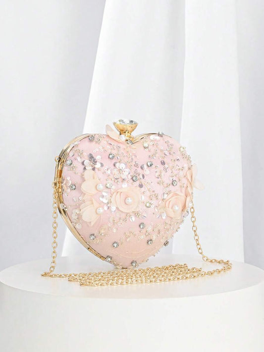 Women's Sequin Floral Handbag Elegant 3D Flower Stud Embellished Glitter Patchwork Cloud Clutch Purse For Parties Weddings Holiday Gift