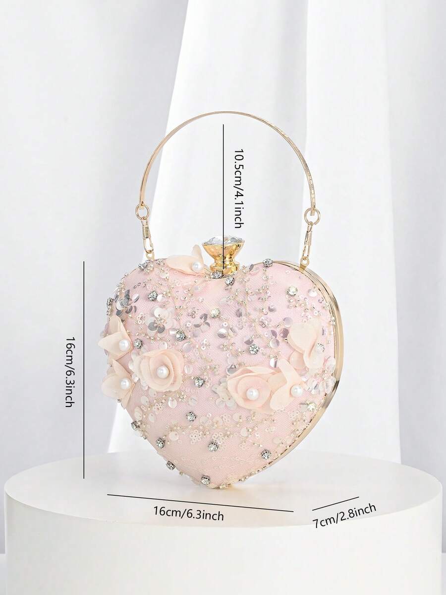 Women's Sequin Floral Handbag Elegant 3D Flower Stud Embellished Glitter Patchwork Cloud Clutch Purse For Parties Weddings Holiday Gift
